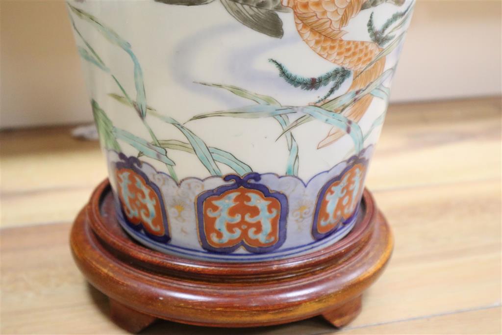 Eliza Simmance -a Doulton reticulated silicon ware vase, a Chinese lidded vase, a Japanese fish decorated vase, 59cm